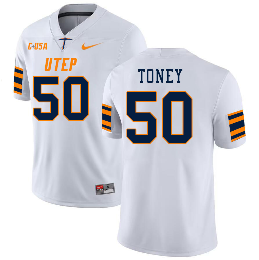 Men-Youth #50 Jaquan Toney UTEP Miners 2023 College Football Jerseys Stitched-White